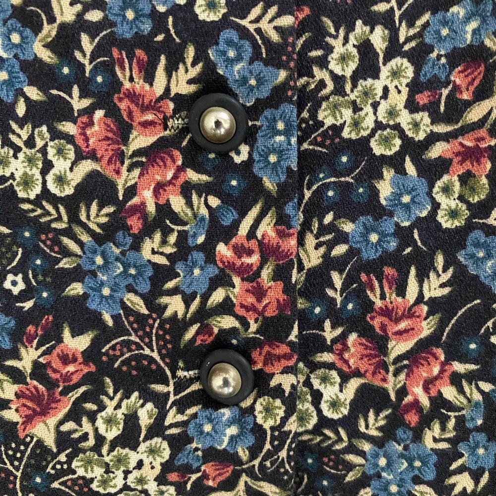 Vintage 80s 90s Floral 2pc Set Button Top & Midi Skirt Side Buttons - Picture 13 of 15